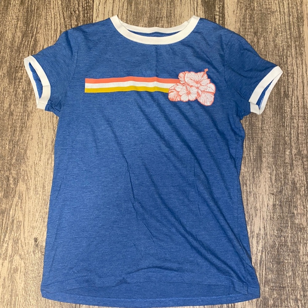 Blue Hawaiian Flowar Striped Tee